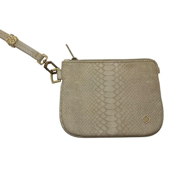 Kendra Scott Beige Snake-Embossed Leather Wristlet Purse Detachable Strap - Picture 1 of 11